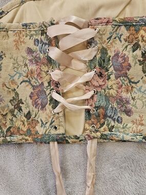 Floral Tapestry Lace-Up Corset Top in Cream and Pastel Florals